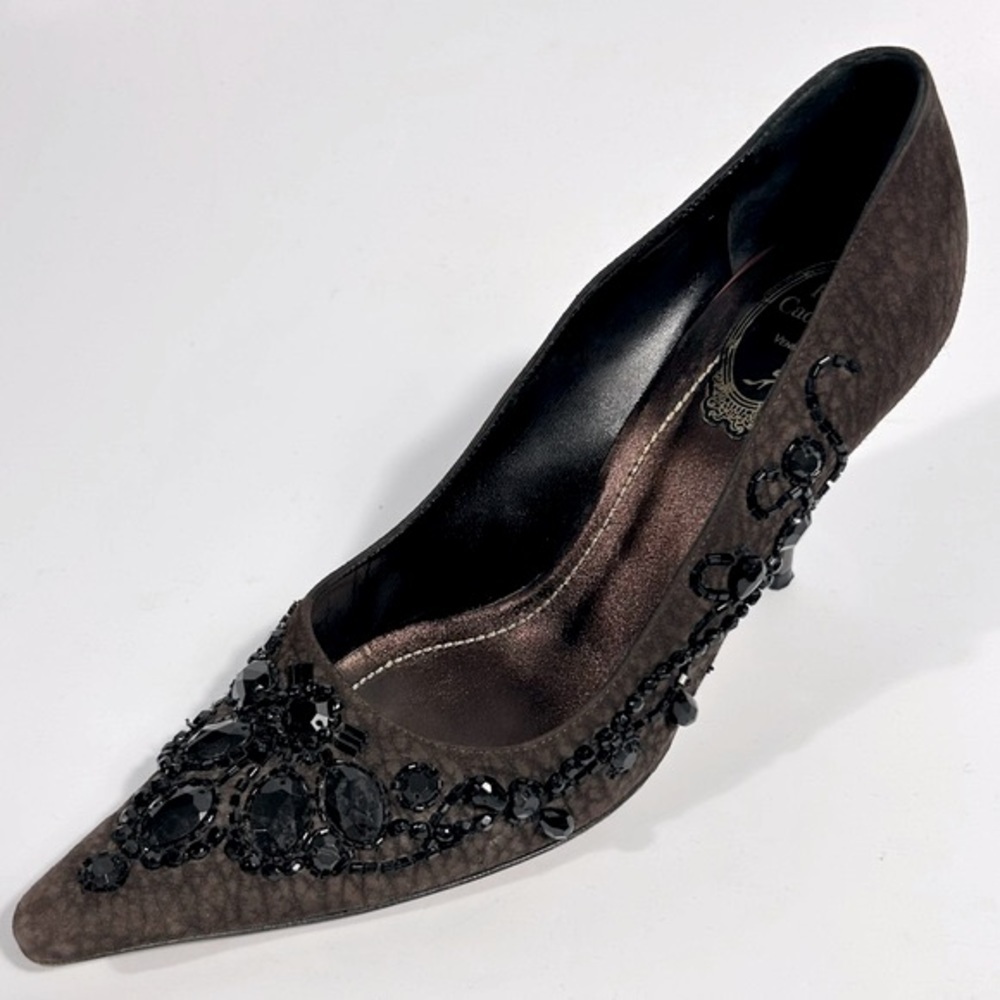 Rene Caovilla Pumps EU 39 Chocolate Brown Crystals Embellished Pointed Toe